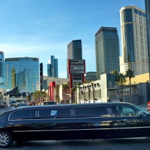 Stretch limousine with hotels close to the strip of Las Vegas